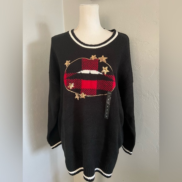 torrid Sweaters - Torrid PULLOVER CREW NECK SWEATER Black Star Lips Plaid Plus size 2